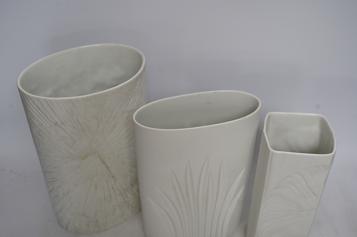 Three Rosenthal white vases, tallest 26cm. Condition - good